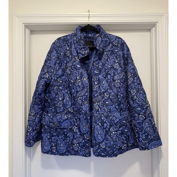 Talbots Quilted Paisley Jacket Women’s XL  Blue Navy Lightweight Floral Art Prep - Picture 2 of 10
